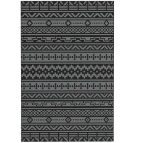 Outsunny Reversible Outdoor Rug, Waterproof Plastic Straw with Carry Bag, 6' x 9', Black & Gray Geometric Wall