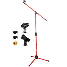5 Core Tripod Mic Stand Floor Adjustable 18 to 72 Inches Sturdy Boom Arm Holder Microphone Stands Pedestal Para Microfono for Singing MS 080 RED