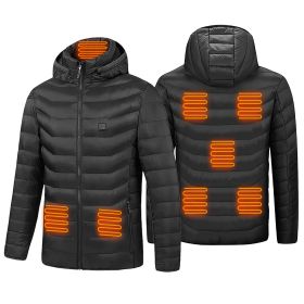 Heated Jacket Electric Heating Coat Lightweight Winter Hooded Jacket with 3-Level Heating Modes 8 Heating Zones Detachable Zipper Hood (Option: HeatedJacket2XL)