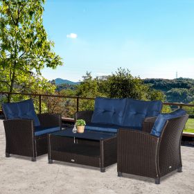 4 Pieces Patio Furniture Sets with Cushions (Option: Blue-1150x710x160 mm)