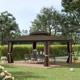 12' x 16' Hardtop Gazebo with Curtains and Netting (Option: Coffee-1970x340x205 mm)